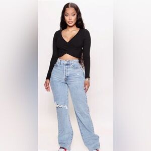 Gray straight leg high waist jean